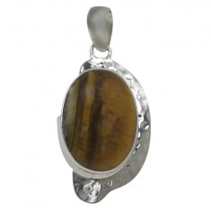 Oval Tiger Eye Pendant, Sterling Silver